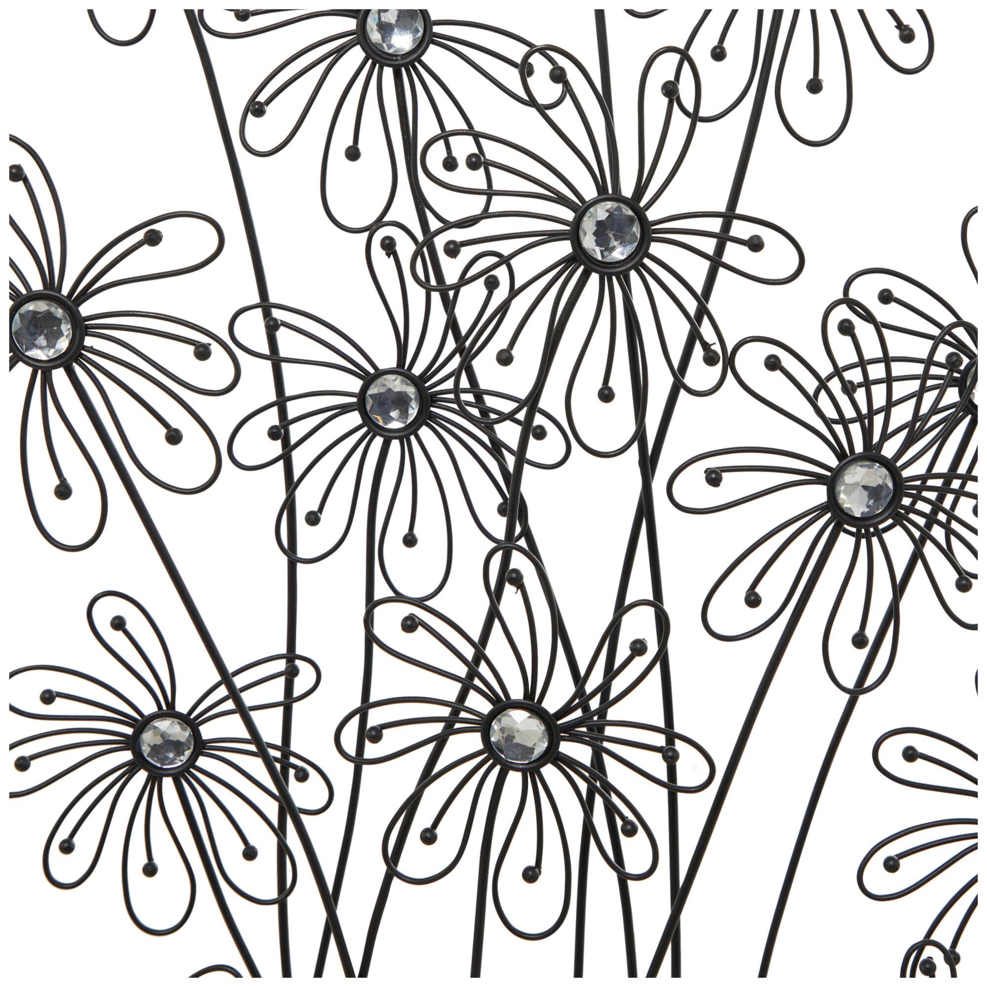 40" Black Metal Floral Sculpture with Crystal Embellishments